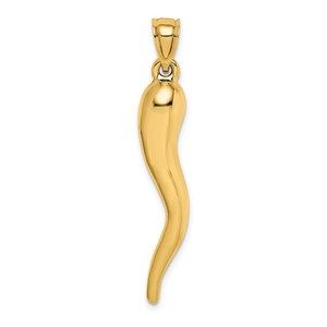 14k Yellow Gold Hollow 3D Italian Horn Cornicello Necklace Charm Pendant x mm